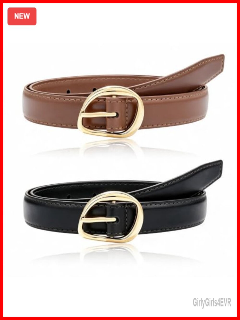 Faux Leather Women's Belt with Gold Buckle Pin Buckle Adjustable